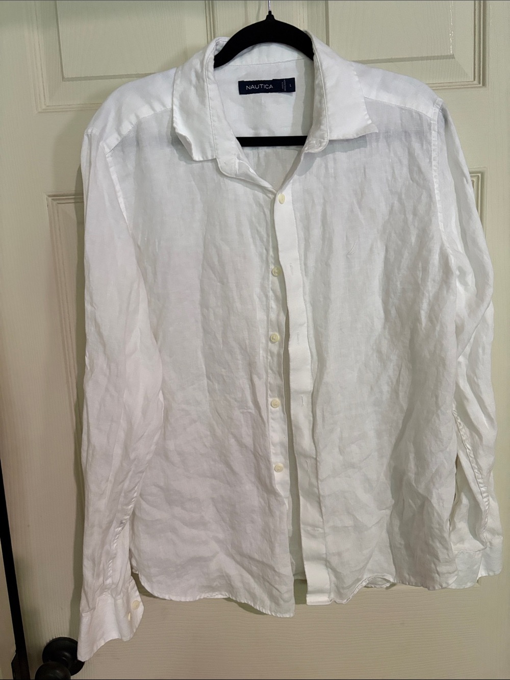 Nautica Men's White Linen Button-Down Shirt